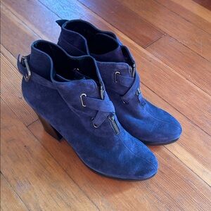 Robert Clergerie Paris heeled ankle boots marine leather NIB made in France